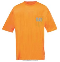 Cat Footwear Australia VN80214 Caterpillar Hi-Vis Trademark Pocket Tee Men Orange | Tops & Outerwear