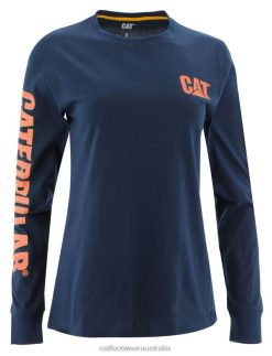 Caterpillar Boots Australia VN80321 Caterpillar Trademark Banner Long Sleeve Tee Women Detroit Blue | Tops & Outerwear