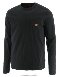 Caterpillar Clothing Store Melbourne VN80221 Caterpillar Flame Resistant Logo Pocket Long Sleeve Tee Men Black | Tops & Outerwear