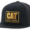 Caterpillar Clothing Store Melbourne VN80248 Caterpillar Diesel Power Flat Bill Cap Men Black/Gold | Hat